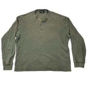 Eddie Bauer Men’s Waffle Knit Henley Shirt Large Green Long Sleeve Cotton Casual